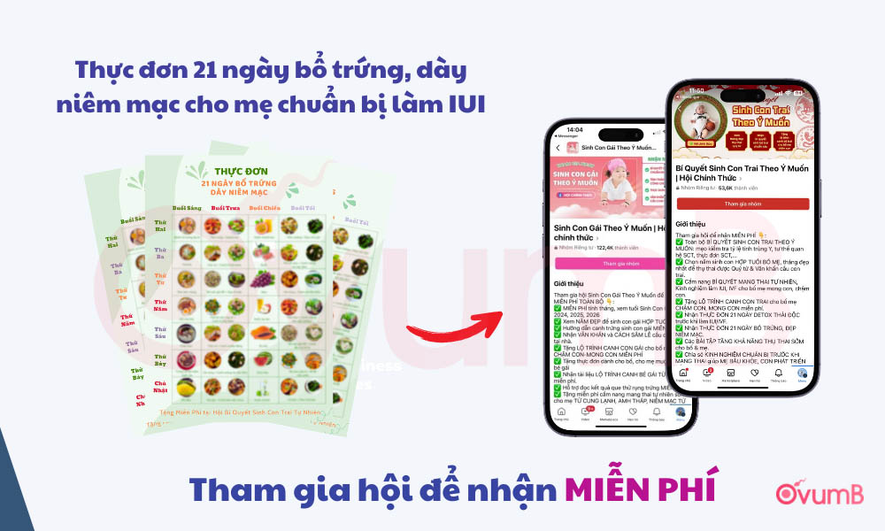 Tham gia hội để nhận Miễn Phí ngay Thực đơn 21 ngày bổ trứng, dày niêm mạc cho mẹ chuẩn bị làm IUI